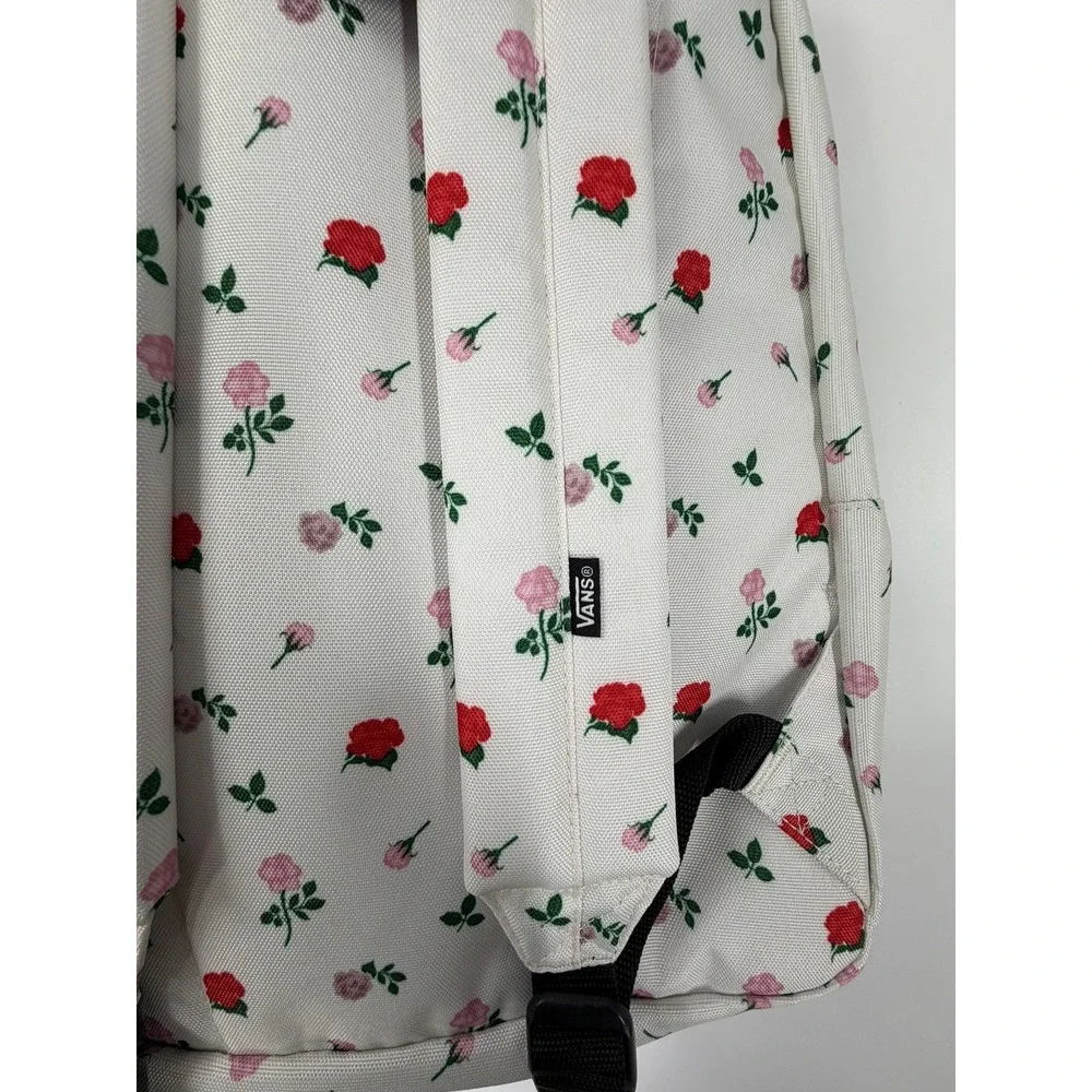 Vans Old Skool Classic Backpack White‎ Rose Floral Print Laptop Travel Bag